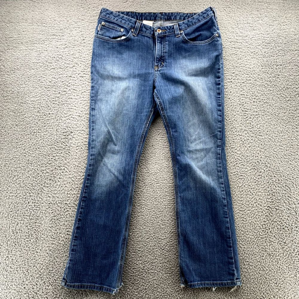 Carhartt Pants Adult 33x29 Blue Denim Straight Boot Cut Distressed Jeans Women's